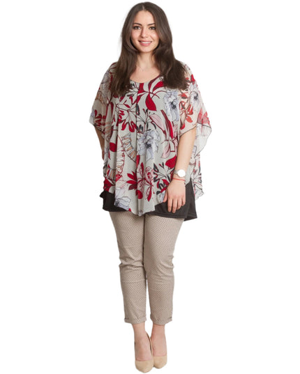 Κομψή πολύχρωμη Τουνίκ με κόκκινα λουλούδια