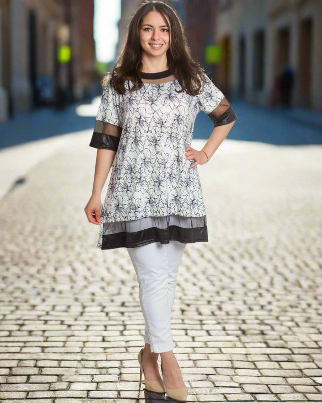 Μάξι Τουνίκ με Φλοράλ Σχέδιο και Δικτυωτά Στοιχεία