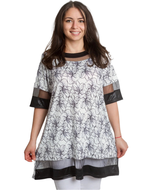 Μάξι Τουνίκ με Φλοράλ Σχέδιο και Δικτυωτά Στοιχεία