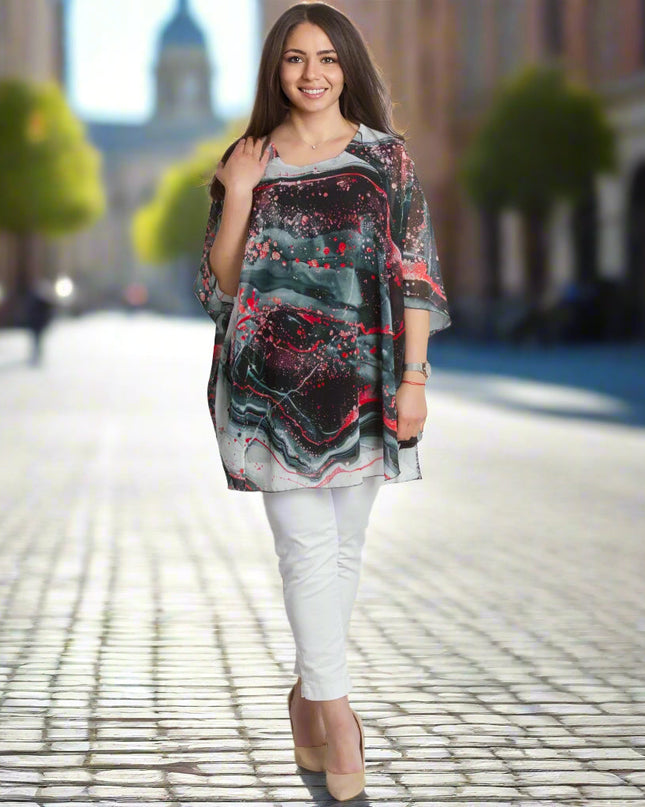 Επίσημη Σιφόν Μαξι Τουνίκ με Αφηρημένο Σχέδιο