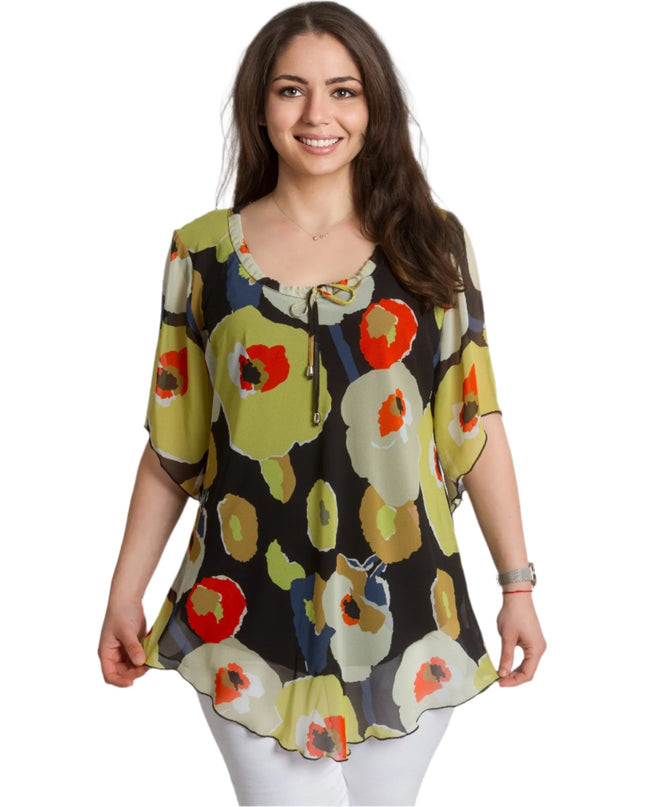 Σιφόν Τουνίκ με Φλοράλ Σχέδιο και Χαλαρό Στυλ