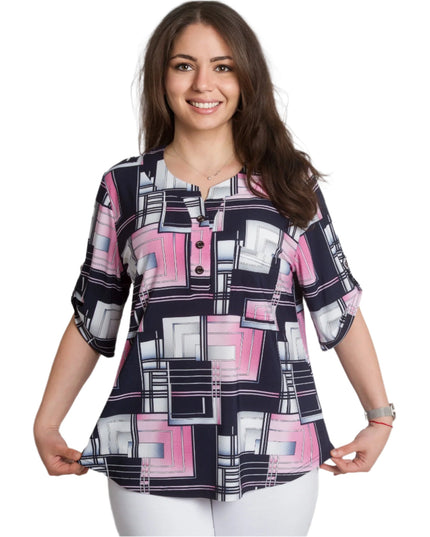 Γυναικεία πουκαμίσα με Τσεπάκι και Γεωμετρικό Σχέδιο