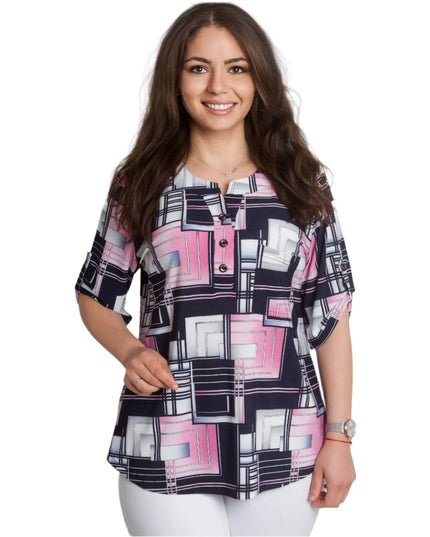 Γυναικεία πουκαμίσα με Τσεπάκι και Γεωμετρικό Σχέδιο