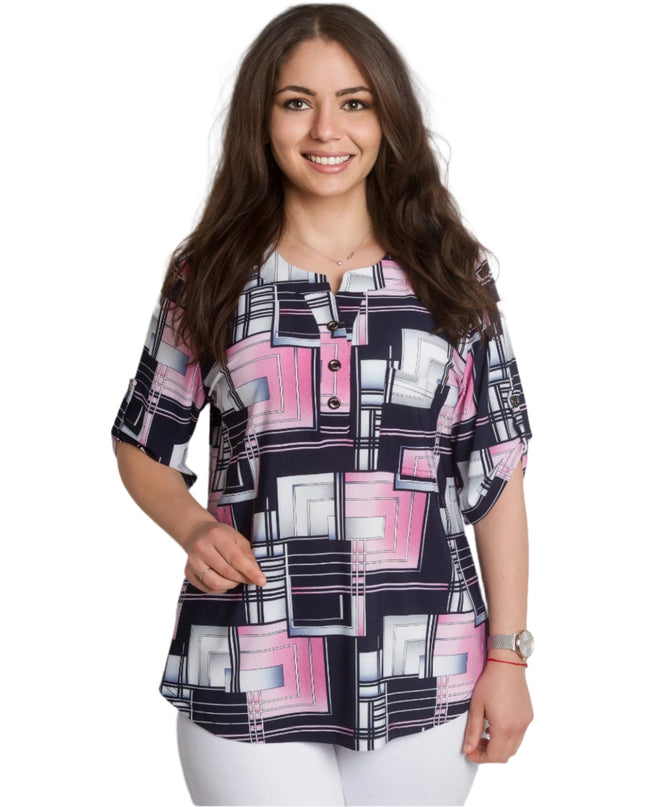 Γυναικεία πουκαμίσα με Τσεπάκι και Γεωμετρικό Σχέδιο