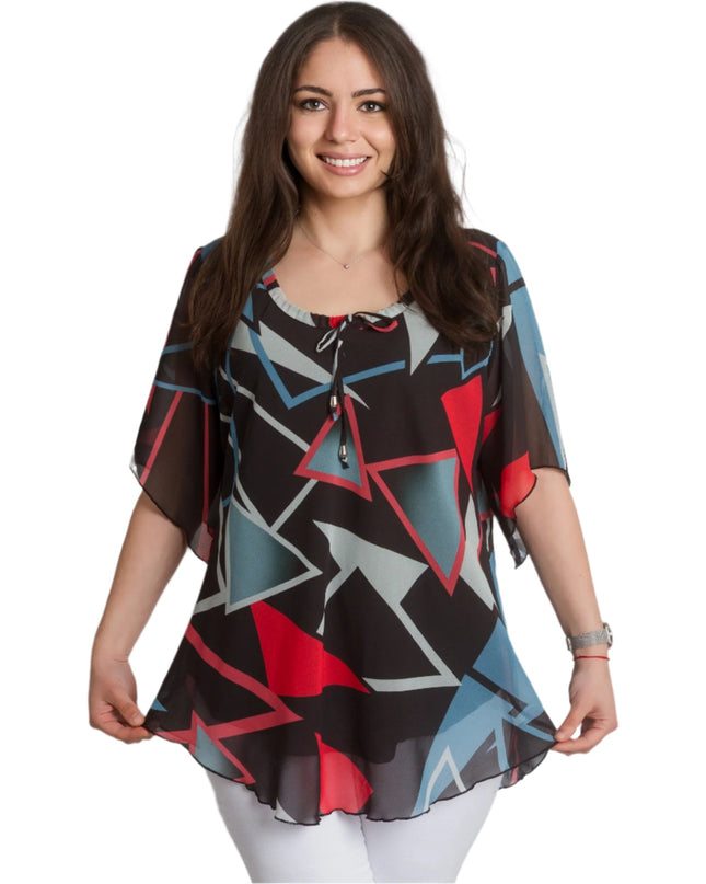 Σιφόν Τουνίκ με Γεωμετρικό Σχέδιο και Ελαφρύ Στυλ