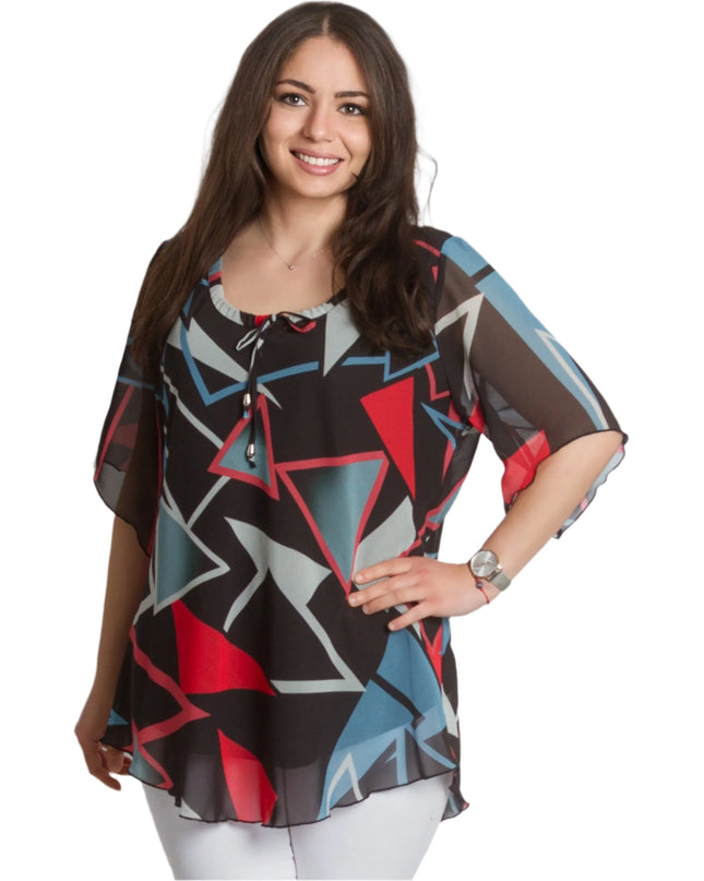 Σιφόν Τουνίκ με Γεωμετρικό Σχέδιο και Ελαφρύ Στυλ