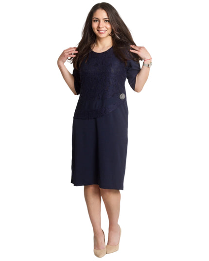 Επίσημο Φόρεμα Σε Γραμμή Α σε Σκούρο Μπλε Με Δαντέλα