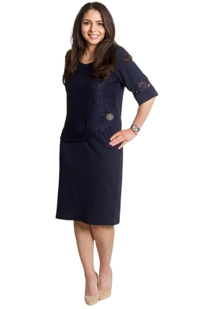 Επίσημο Φόρεμα Σε Γραμμή Α σε Σκούρο Μπλε Με Δαντέλα