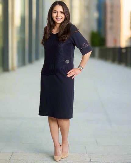 Επίσημο Φόρεμα Σε Γραμμή Α σε Σκούρο Μπλε Με Δαντέλα