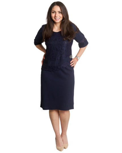 Επίσημο Φόρεμα Σε Γραμμή Α σε Σκούρο Μπλε Με Δαντέλα