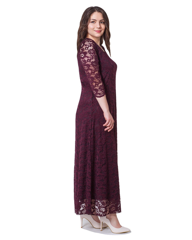 Επίσημο Φόρεμα Μπορντό -μήκος Αστραγάλου - Στρογγυλό Ντεκολτέ - Άνοιξη-Καλοκαίρι