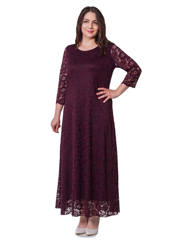 Επίσημο Φόρεμα Μπορντό -μήκος Αστραγάλου - Στρογγυλό Ντεκολτέ - Άνοιξη-Καλοκαίρι