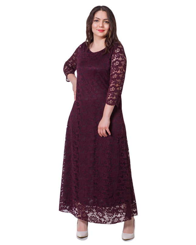 Επίσημο Φόρεμα Μπορντό -μήκος Αστραγάλου - Στρογγυλό Ντεκολτέ - Άνοιξη-Καλοκαίρι