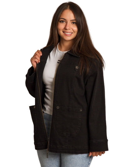 Черно дънково яке с джобове в големи размери - Maxi Market