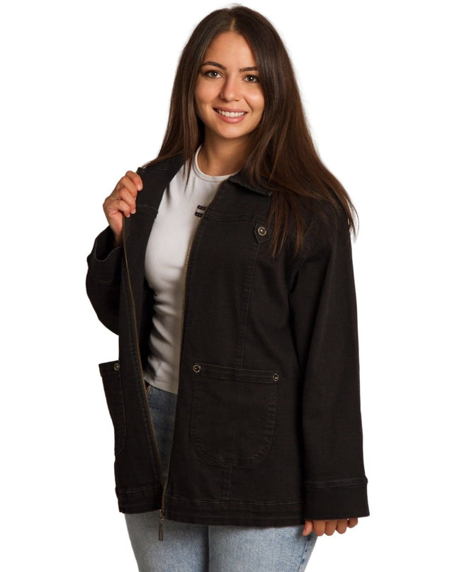 Черно дънково яке с джобове в големи размери - Maxi Market