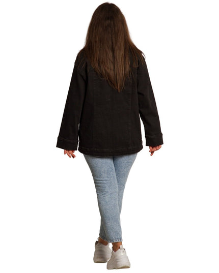 Черно дънково яке с джобове в големи размери - Maxi Market