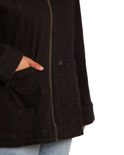 Черно дънково яке с джобове в големи размери - Maxi Market