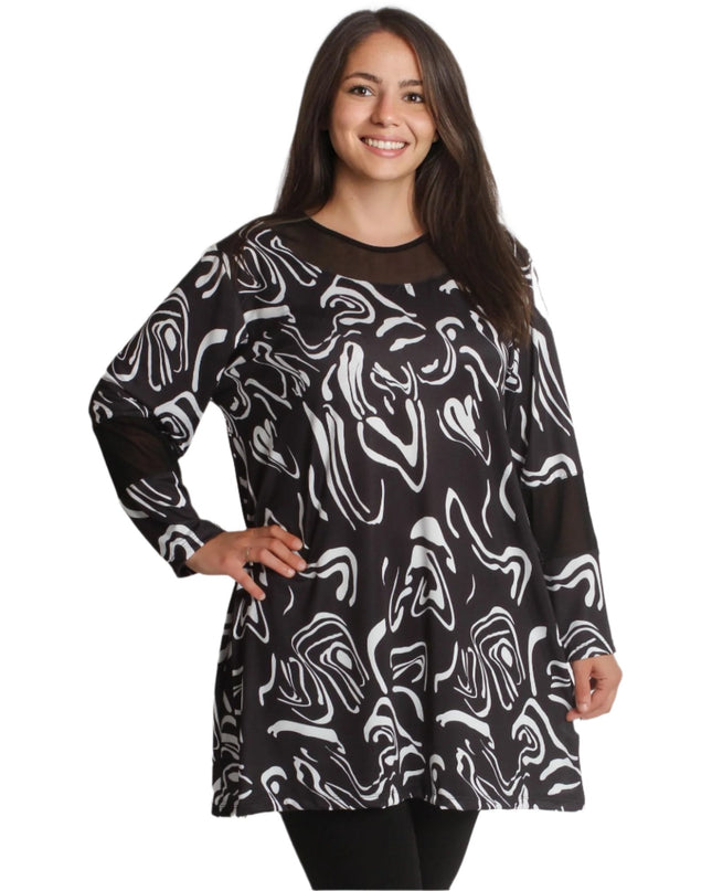 Γυναικεία Τουνίκ με Τούλι Μαύρο/Άσπρο - Κομψή Γραμμή