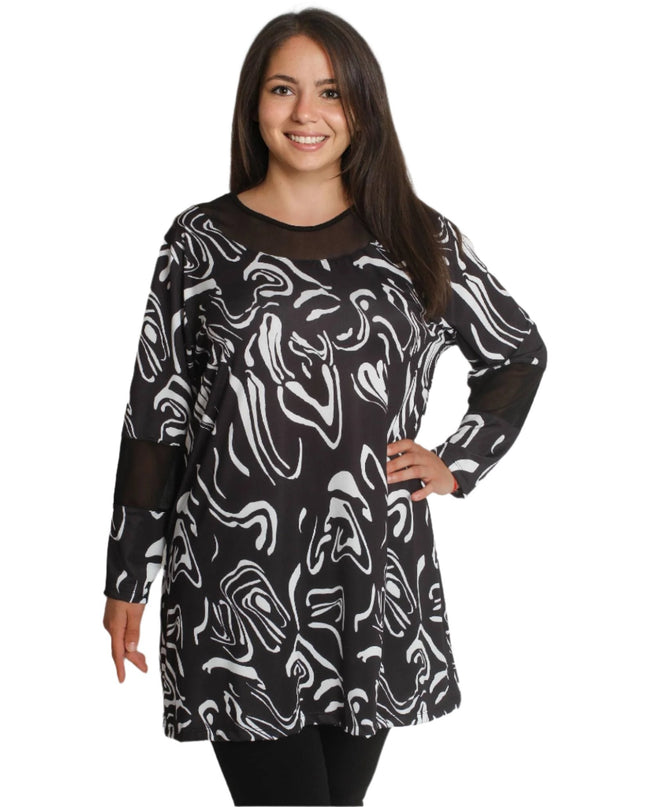 Γυναικεία Τουνίκ με Τούλι Μαύρο/Άσπρο - Κομψή Γραμμή