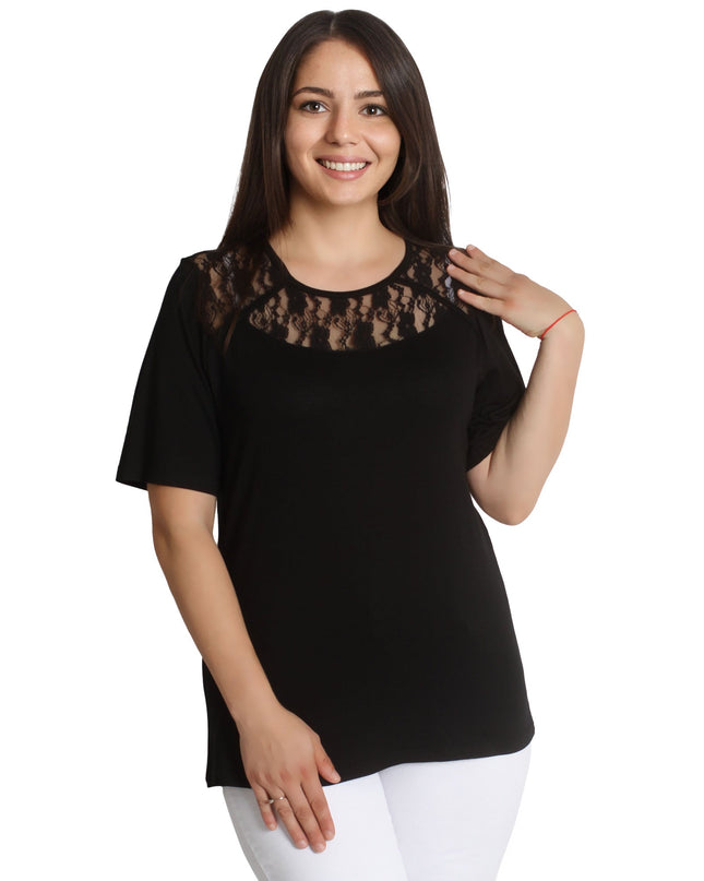 Μαύρη Μπλούζα με Δαντέλα - Χαλαρή Κοπή - Επίσημες Περιστάσεις - Άνοιξη-Καλοκαίρι