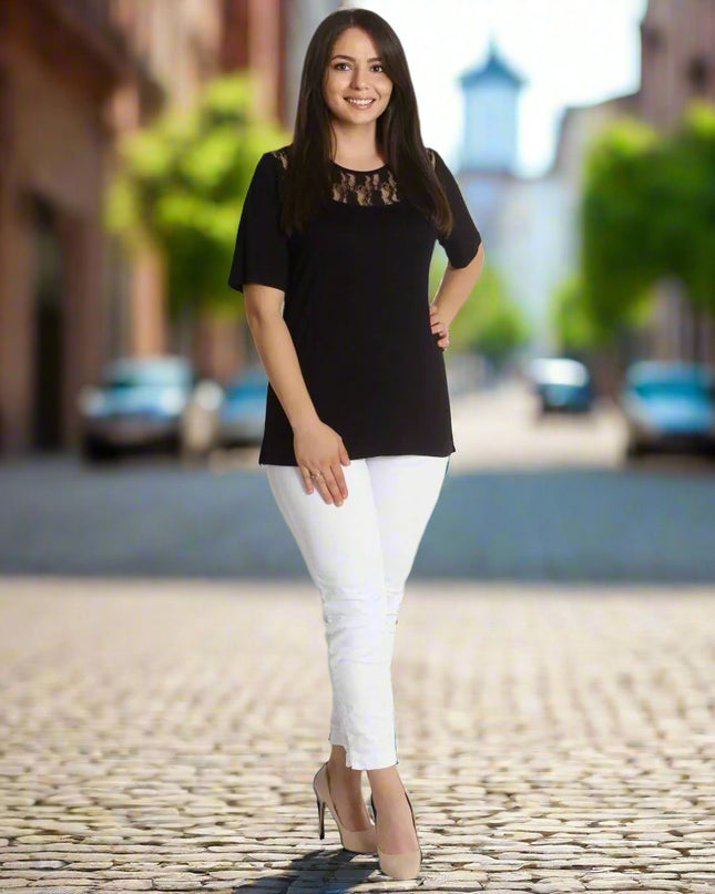 Μαύρη Μπλούζα με Δαντέλα - Χαλαρή Κοπή - Επίσημες Περιστάσεις - Άνοιξη-Καλοκαίρι