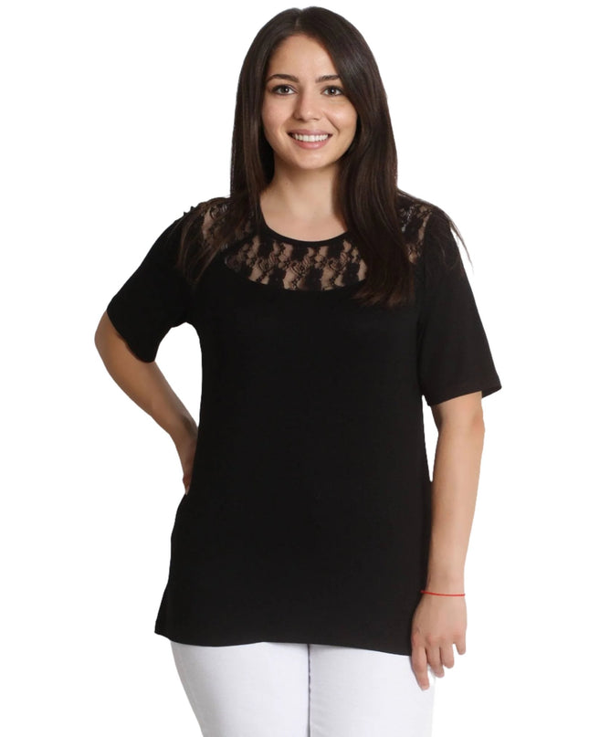 Μαύρη Μπλούζα με Δαντέλα - Χαλαρή Κοπή - Επίσημες Περιστάσεις - Άνοιξη-Καλοκαίρι