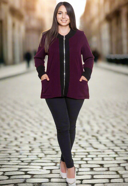 Ζακέτα Μπορντό Plus-Size - Επίσημη- Φερμουάρ - Φθινόπωρο-Χειμώνας