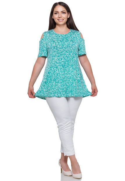 Τουνίκ Plus-Size πετρόλ- Χαλαρή γραμμή - Άνοιξη-Καλοκαίρι