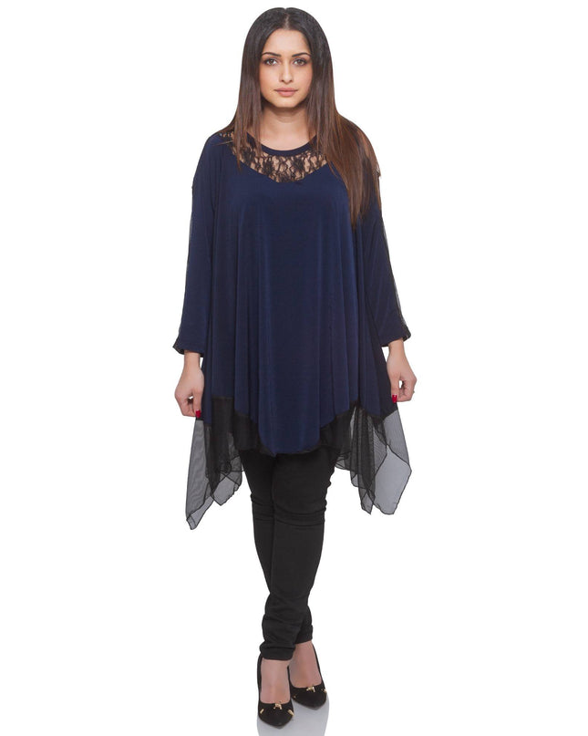 Τουνίκ Σκούρο Μπλε  - A-line - V-neck - Φθινόπωρο-Χειμώνας