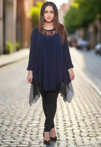 Τουνίκ Σκούρο Μπλε  - A-line - V-neck - Φθινόπωρο-Χειμώνας