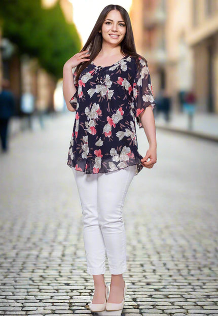 Τουνίκ Plus-Size - Σκούρο Μπλε - Άνοιξη-Καλοκαίρι