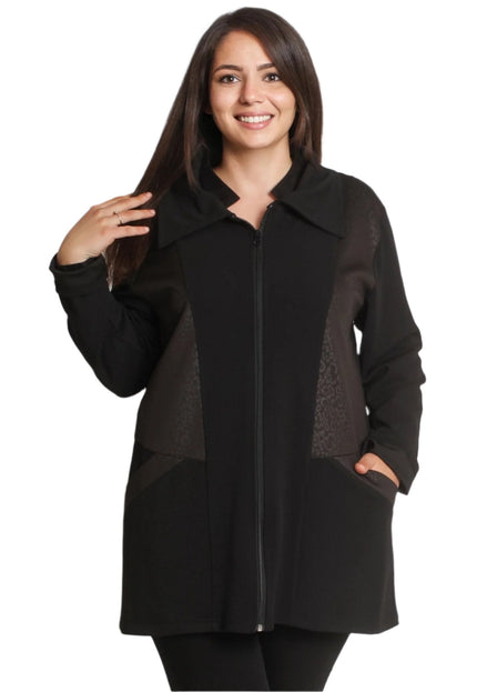 Γυναικεία Μαύρη Ζακέτα Plus Size με Φερμουάρ
