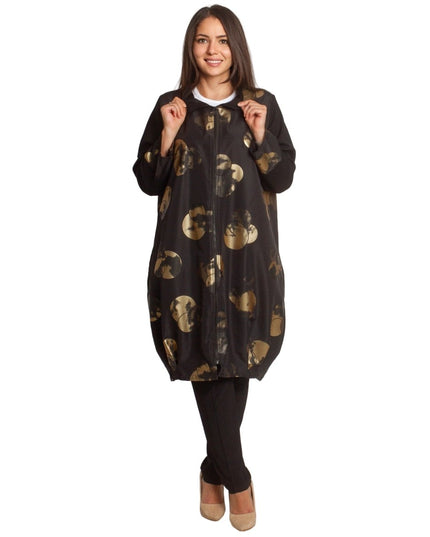 Дамски жакет в големи размери с ефектни златни кръгове - Maxi Market