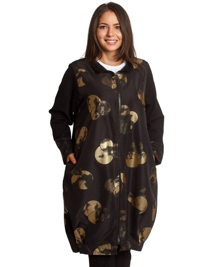 Дамски жакет в големи размери с ефектни златни кръгове - Maxi Market