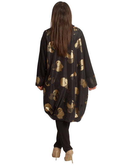 Дамски жакет в големи размери с ефектни златни кръгове - Maxi Market