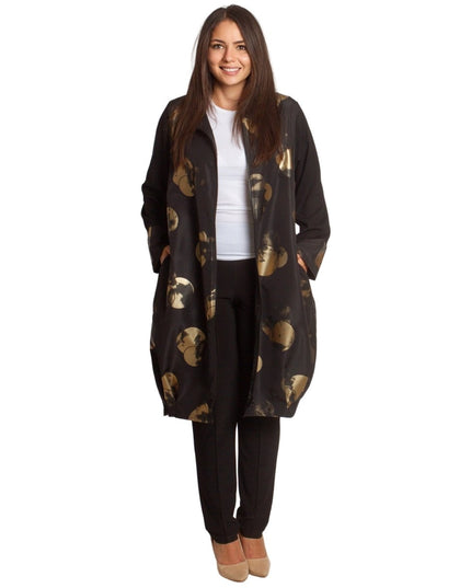 Дамски жакет в големи размери с ефектни златни кръгове - Maxi Market