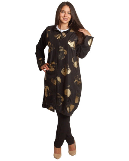 Дамски жакет в големи размери с ефектни златни кръгове - Maxi Market