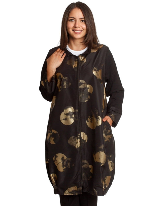 Дамски жакет в големи размери с ефектни златни кръгове - Maxi Market