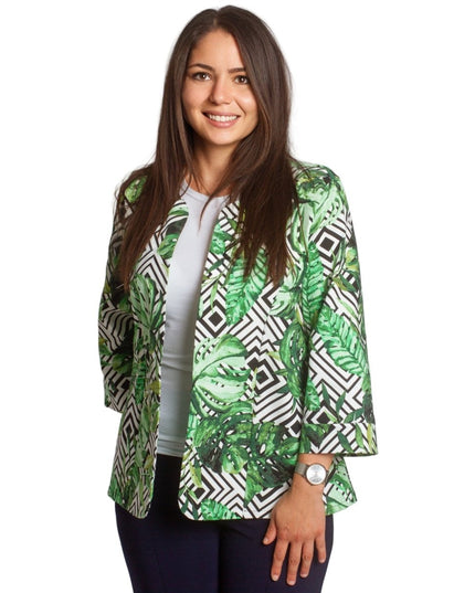 Дамско сако в големи размери с флорален принт и 3/4 ръкави - Maxi Market