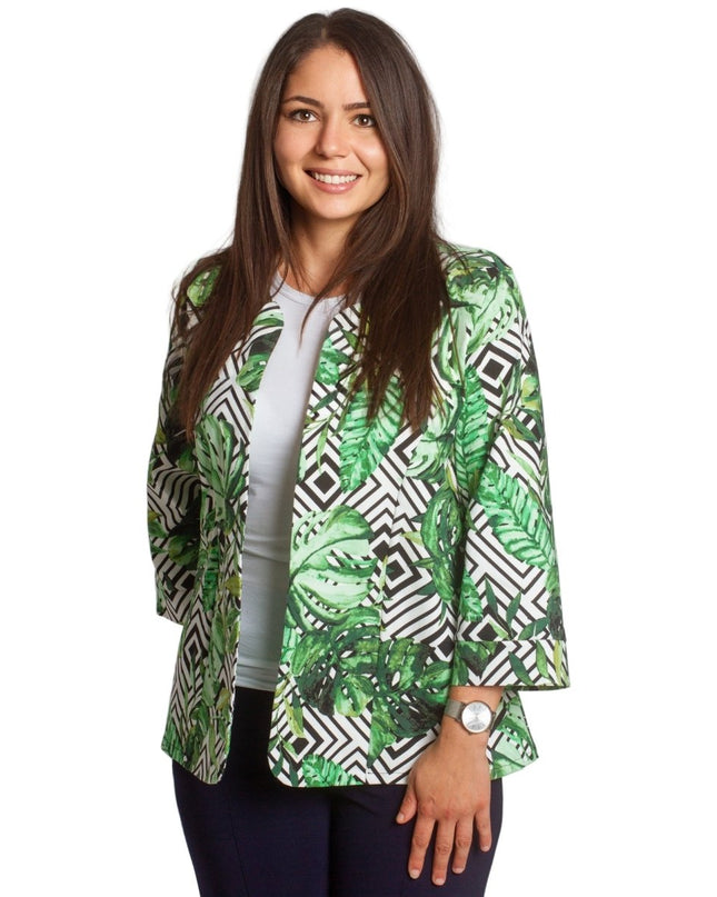 Дамско сако в големи размери с флорален принт и 3/4 ръкави - Maxi Market