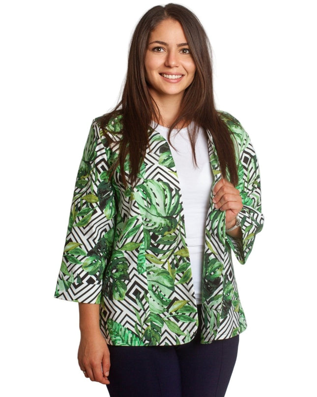 Дамско сако в големи размери с флорален принт и 3/4 ръкави - Maxi Market