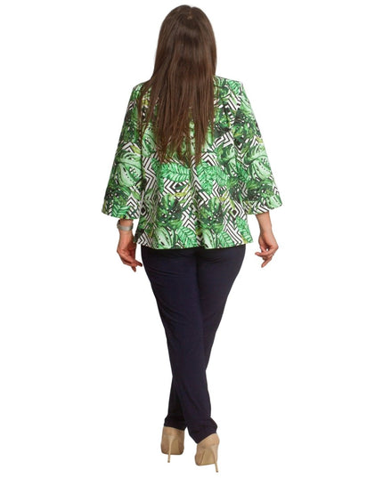 Дамско сако в големи размери с флорален принт и 3/4 ръкави - Maxi Market