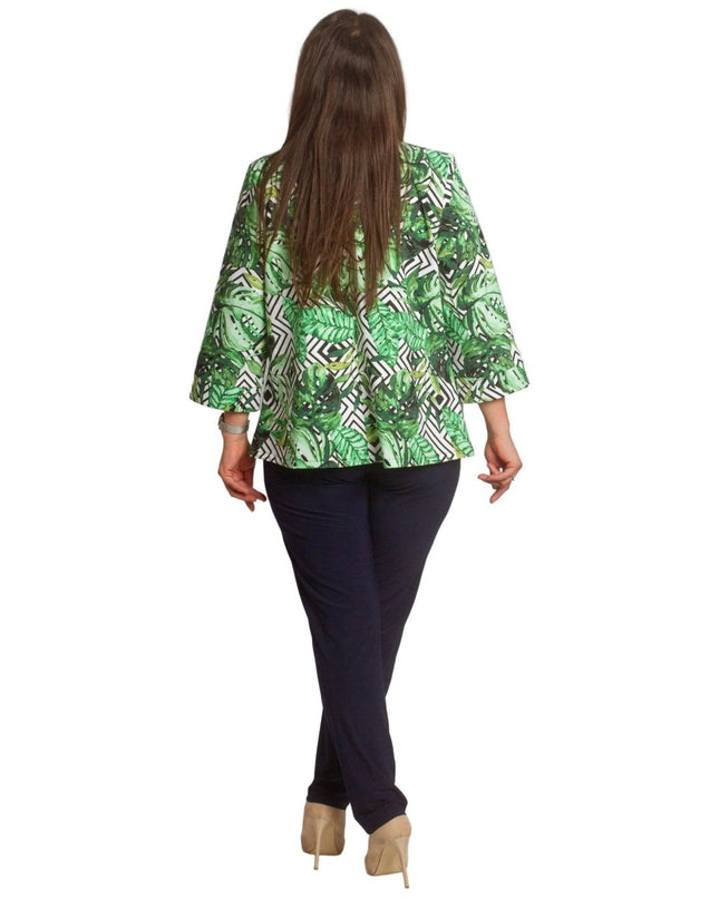 Дамско сако в големи размери с флорален принт и 3/4 ръкави - Maxi Market