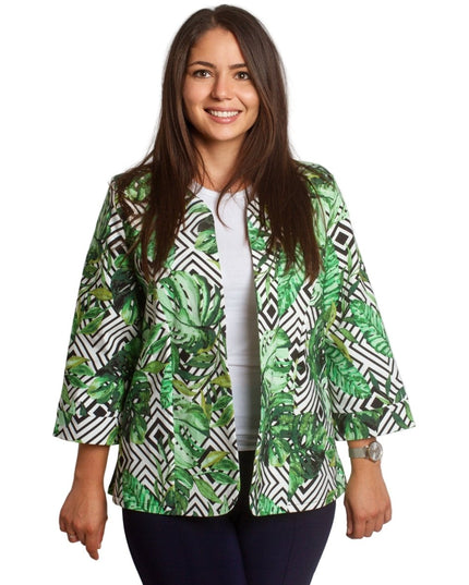 Дамско сако в големи размери с флорален принт и 3/4 ръкави - Maxi Market