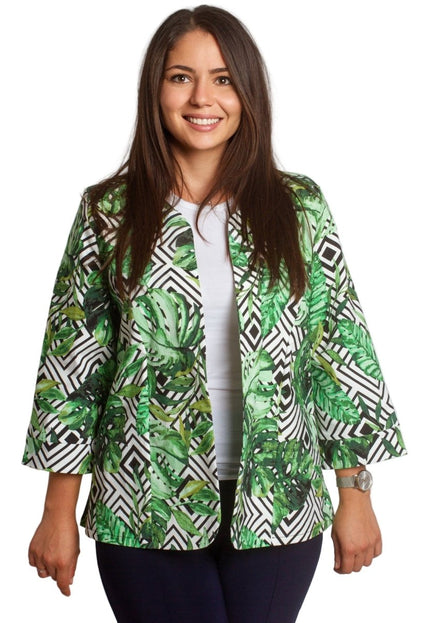 Дамско сако в големи размери с флорален принт и 3/4 ръкави - Maxi Market