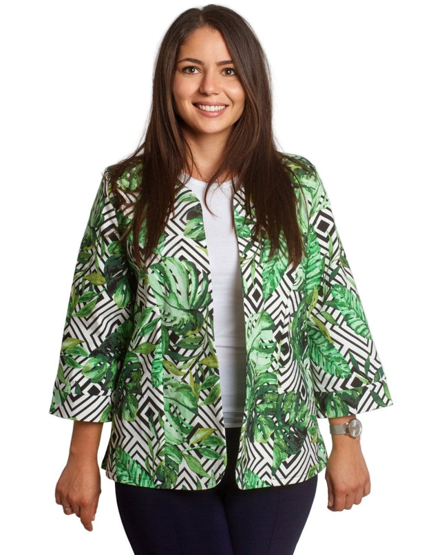 Дамско сако в големи размери с флорален принт и 3/4 ръкави - Maxi Market