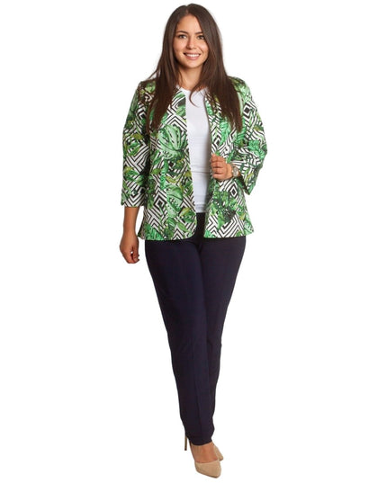 Дамско сако в големи размери с флорален принт и 3/4 ръкави - Maxi Market