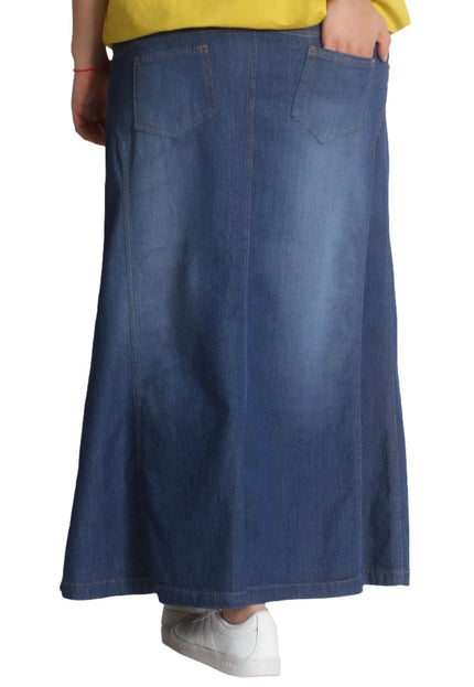 Μακριά τζιν φούστα - Ελαστικό ύφασμα - XL, 2XL, 4XL, 5XL, 6XL, 7XL - Άνοιξη-Καλοκαίρι