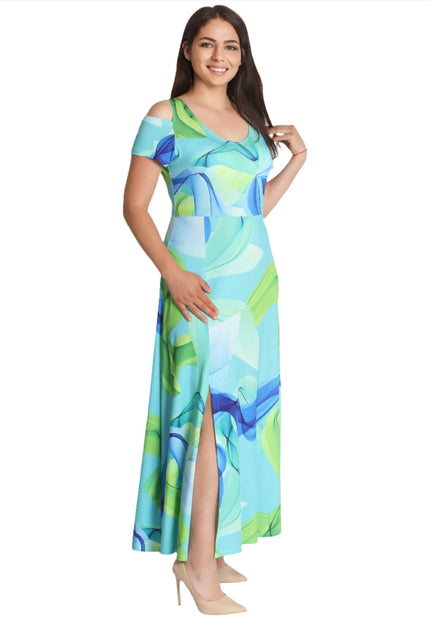 Дълга лятна рокля с отворени рамене - Стил и комфорт - 3XL, 4XL - Пролет - Лято - Maxi Market