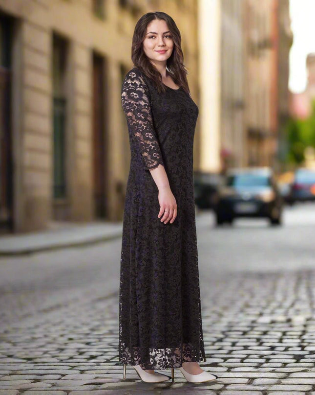 Επίσημο Μαύρο Φόρεμα - Στρόγγυλη Λαιμόκοψη - Μέχρι τον Αστράγαλο - Άνοιξη-Καλοκαίρι